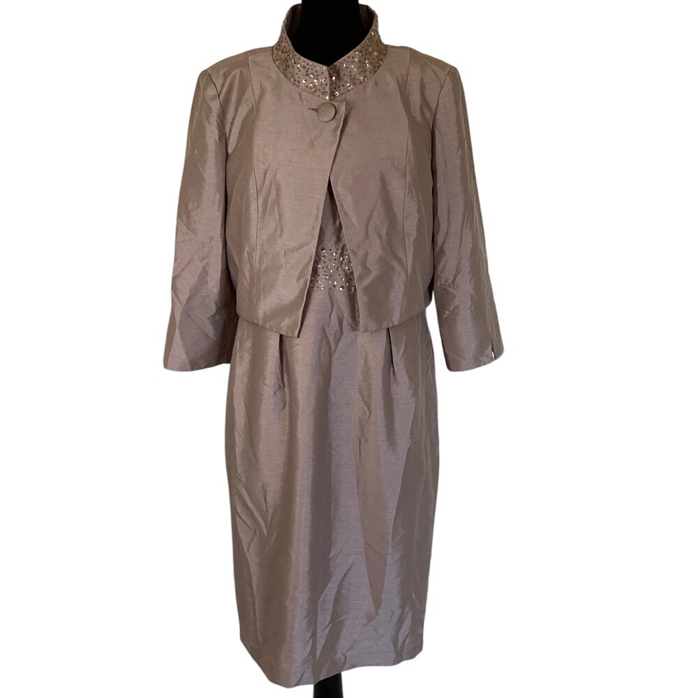 Davids Bridal Womens Elegant Taupe Dress Jacket‎ Set Size 10 Mother of Bride